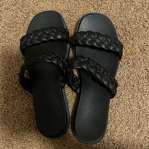 Women's Black Braided Slide Sandals